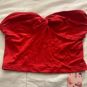 Red strapless top